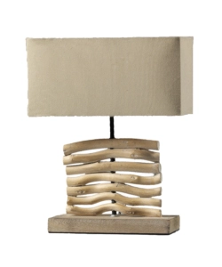 LAMPADA DA TAVOLO "MARICA" IN LEGNO E STOFFA, E27